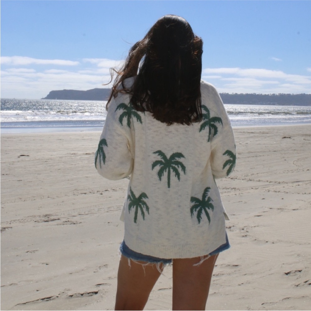 Beachly Palm Trees Bohemian Oversized Lightveight Sweater Size L beachy - Picture 3 of 7